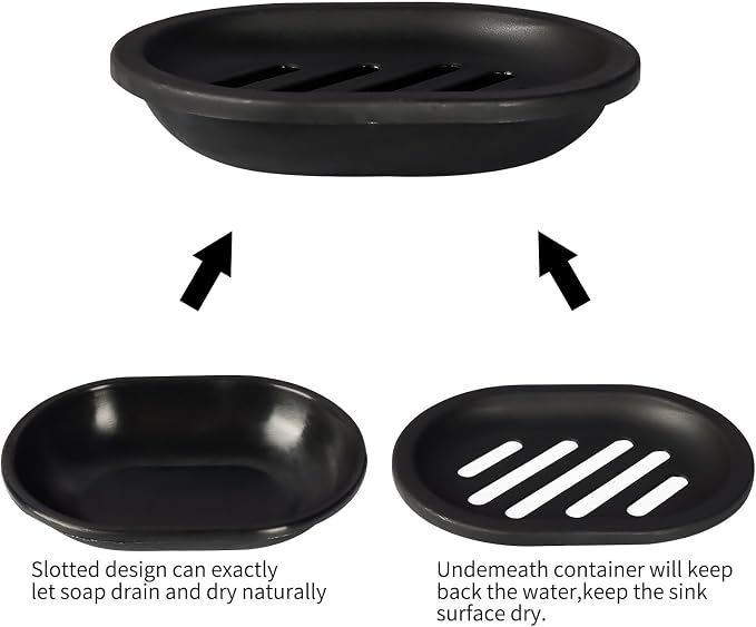 Soap Dish for Shower, Black 4-Piece Set with Drip Tray