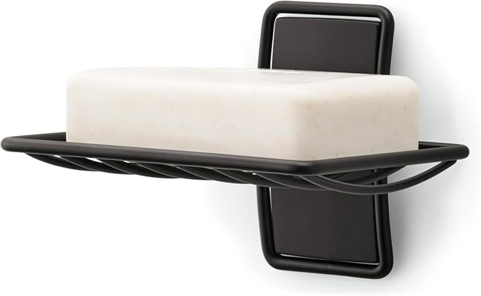 Soap Dish in Matte Black Plastic, Adhesive Shower Holder, 2 lb Capacity
