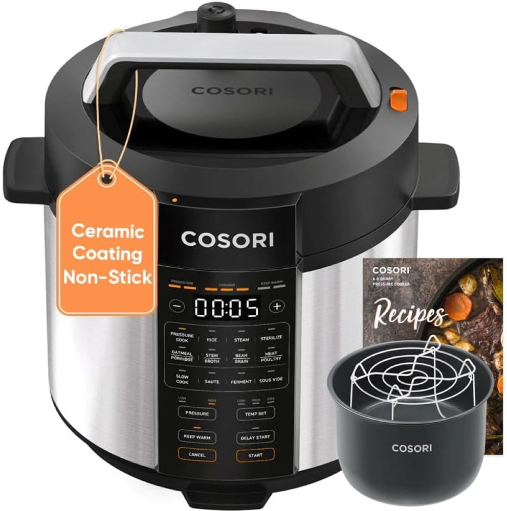 Pressure Cooker 6QT, 9-in-1, Ceramic Coating Pot, 12 Safety Features