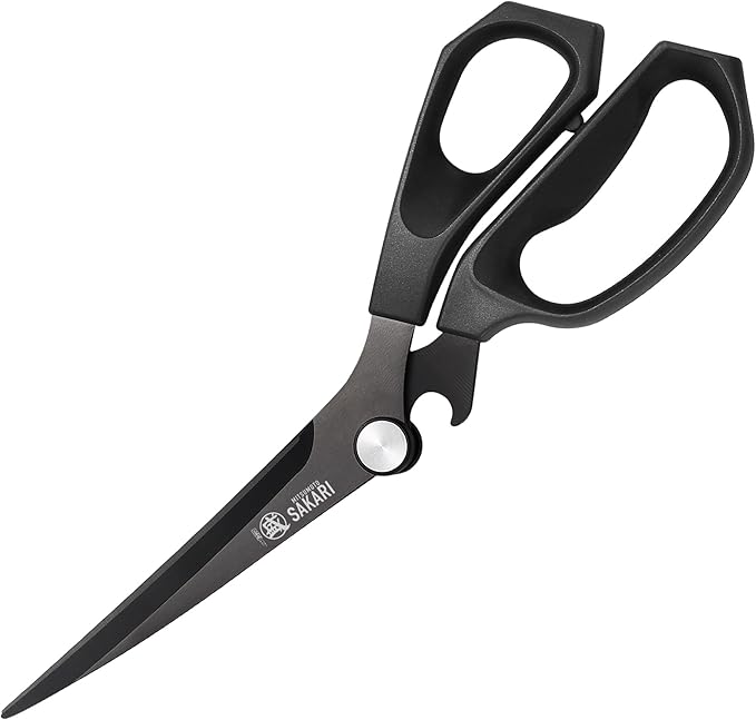 MITSUMOTO SAKARI Japanese Kitchen Shears, Cooking Scissors Titanium Plated for Meat Vegetable Herb