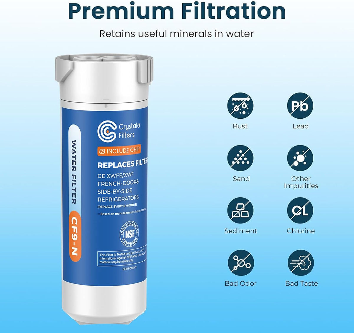 XWFE (Built-in CHIP) Refrigerator Water Filter 1-Pack – close-up