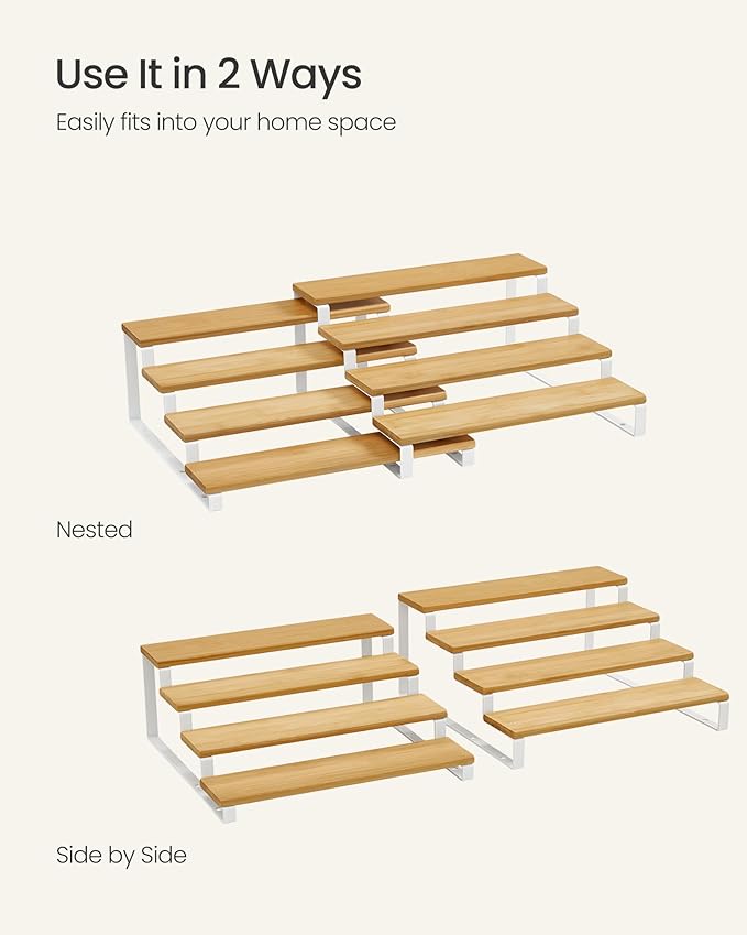 Spice Rack Set, 4-Tier Beige and White Wood Display Riser