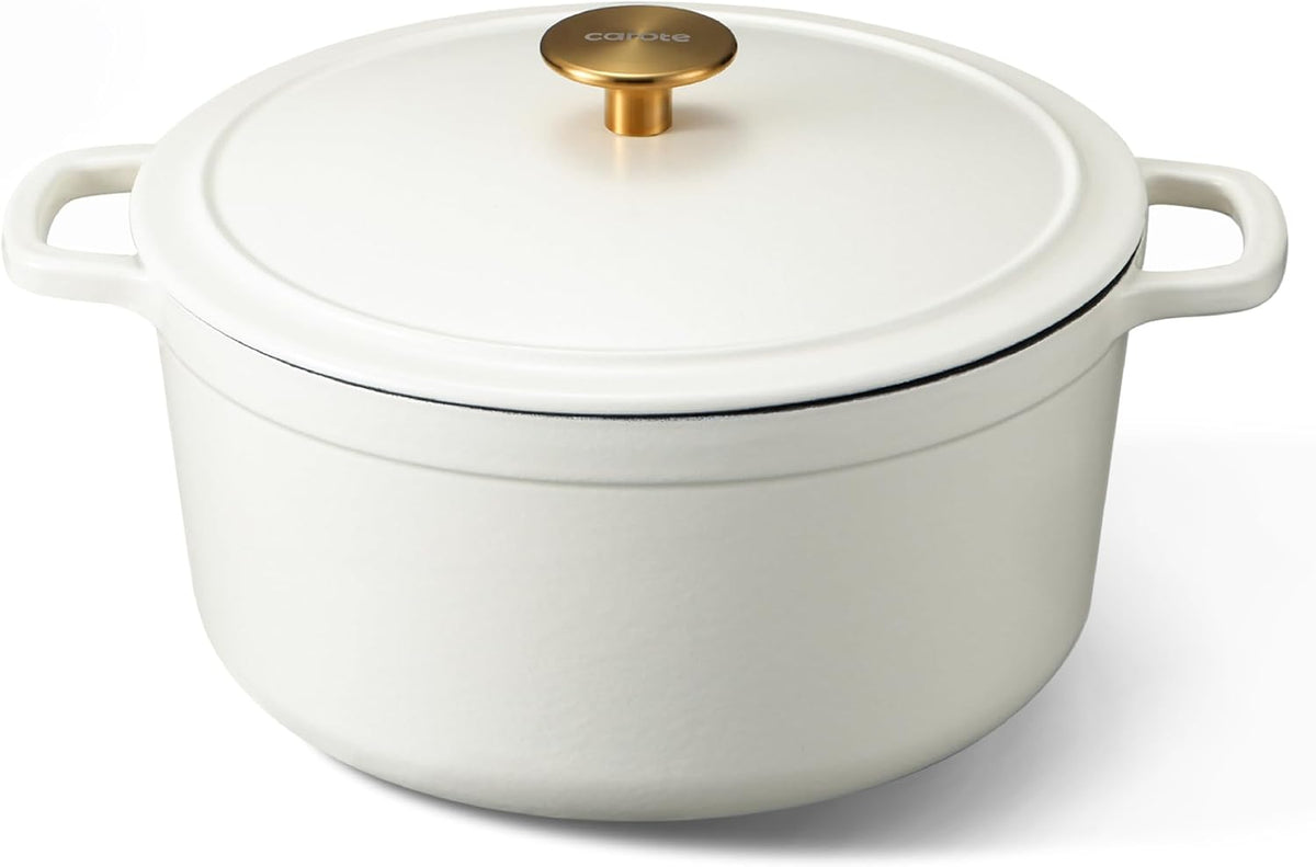5QT Cream White Enameled Cast Iron Dutch Oven Pot with Lid