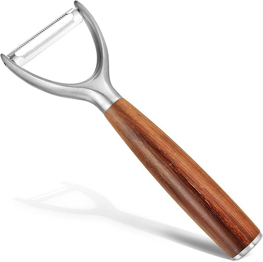 Serrated Blade Premium Y Type 304 Stainless Steel Multifunctional Kitchen Peeler Real Wood Handle Ultra Sharp Blade Vegetable Potato Apple(Boluoge)