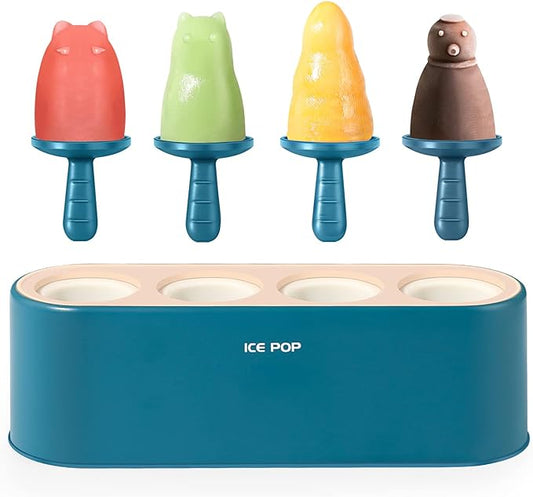 Popsicle Mold Set 4 Pieces Homemade Silicone Popsicle Maker Easy Release Ice Cream Molds Reusable DIY Pop Molds (Blue, WinterWonder Pops)