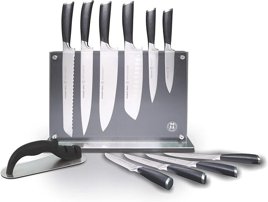 Schmidt Brothers -Heritage 12-Piece Kitchen Knife Set, High-Carbon German Stainless Steel Cutlery, Clear Acrylic Magnetic Knife Block