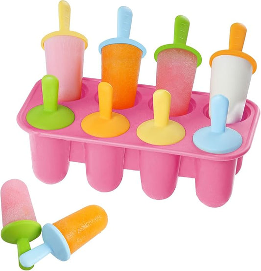 Miaowoof Silicone Popsicles Molds for Toddlers, 8-Cavity Non-BPA Premium Silicone Small Popsicle Molds, Ice Pop Mold with 8 Colorful Reusable Sticks for Kids (Pink)