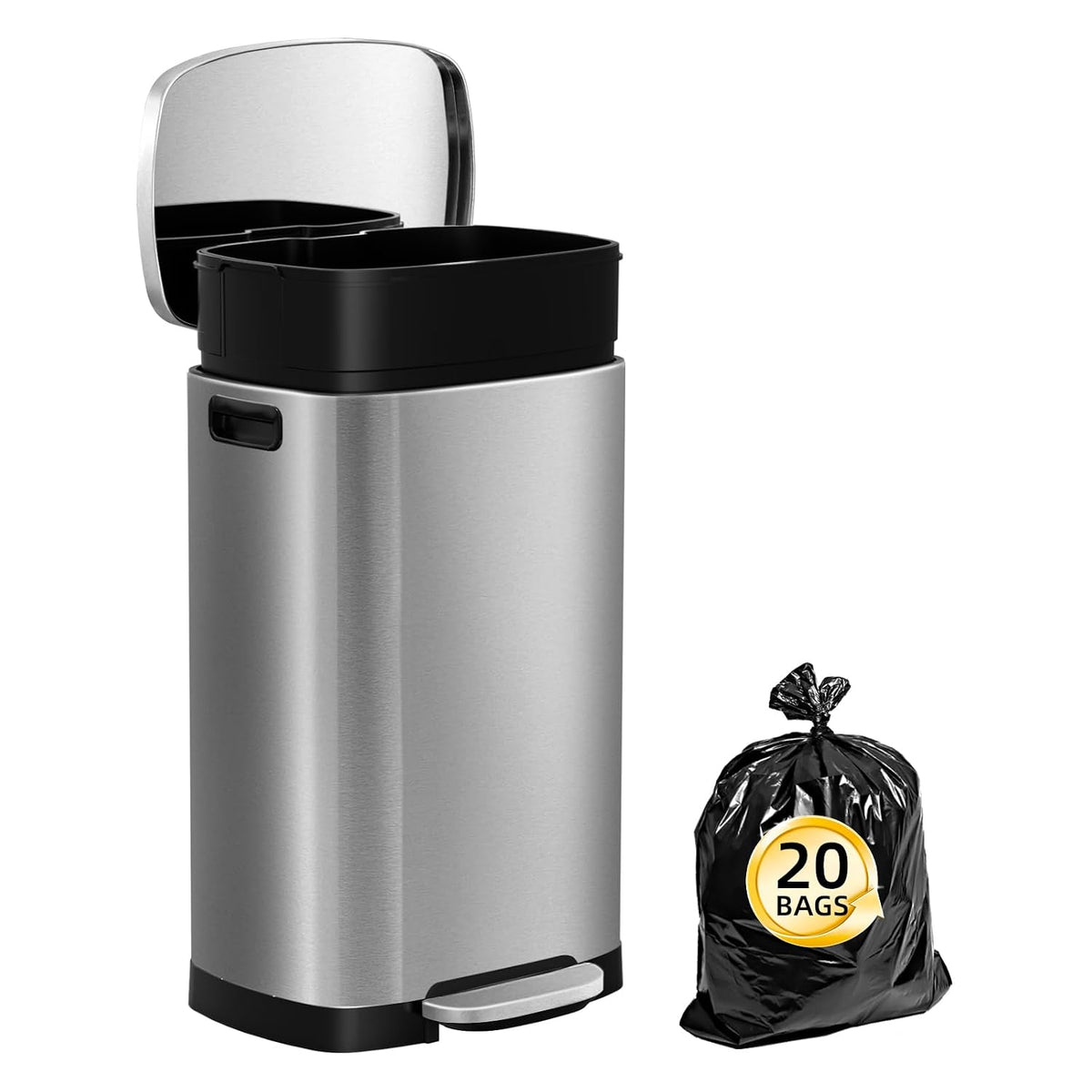 Kitchen Trash Can with Lid, 13 Gal Stainless Steel Pedal Garbage Can – size reference