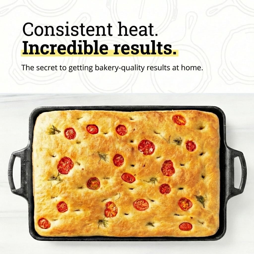 Pre-Seasoned Cast Iron Baking Pan, Rectangular, 15.5 x 10.5 Inches – features