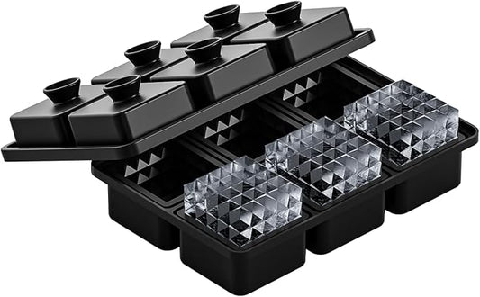 Bangp Large Ice Cube Tray for Whiskey,Perfect Etched Big Ice Cubes, Silicone Ice Cube Mold for Cocktails,Whiskey (Etched Square)