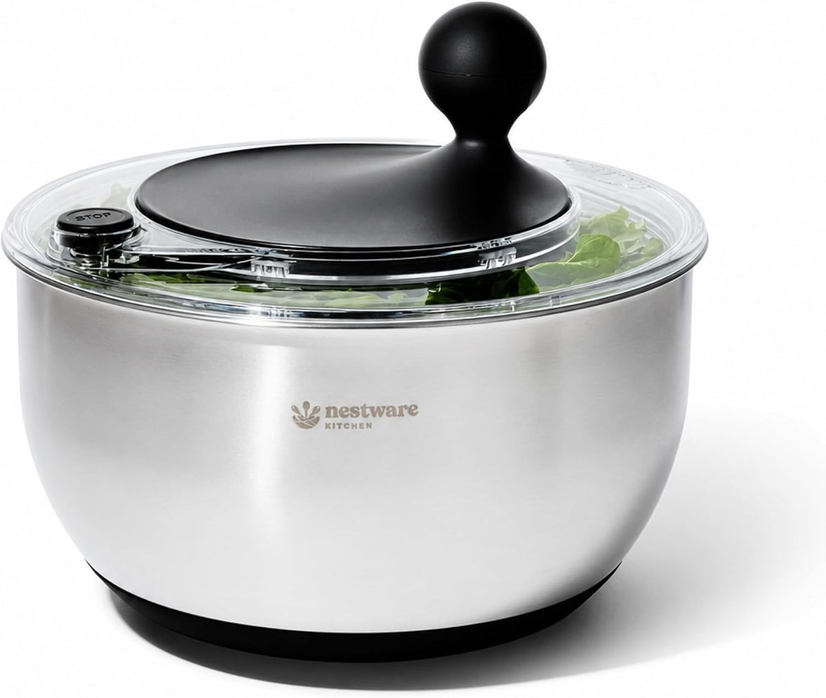 Large Stainless Steel Salad Spinner, 5.3 Qt, Black