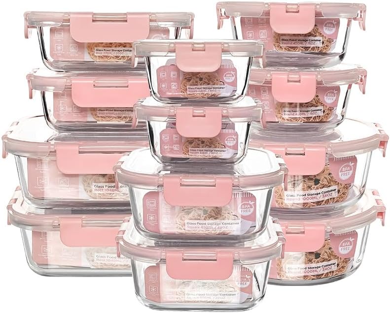 12 Pack Glass Storage Containers Transparent, Stackable Design Meal Prep