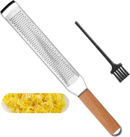 Professional Cheese Graters for Kitchen Stainless Steel Handheld,Durable Rust-Proof Metal Lemon Zester Grater With Wood Handle for Cheese,Chocolate,Spices,Kitchen Gadgets (Longboard)