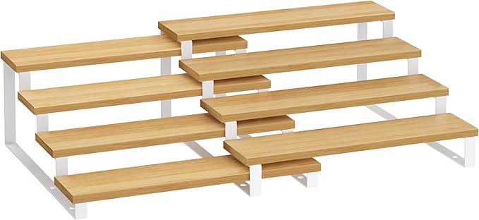 Spice Rack Set, 4-Tier Beige and White Wood Display Riser