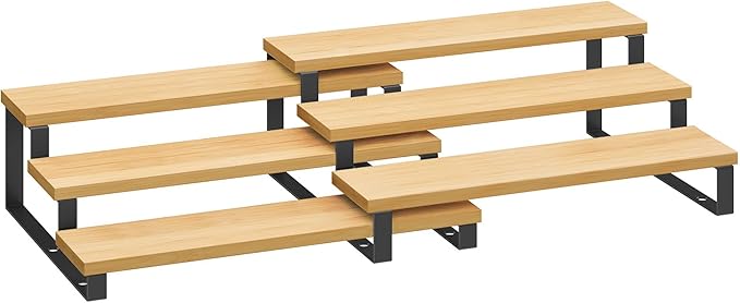 Spice Racks, 2-Piece Set, Beige and Black Engineered Wood Tiered Organizer