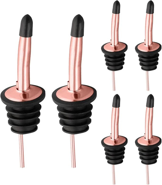 Pafusen 6 Pack Liquor Bottle Pourers, Liquor Pour Spout for Liquor Bottles, Stainless Steel Olive oil Dispenser Spout, Alcohol Pourer Spouts Dust Caps Covers, Rose Gold