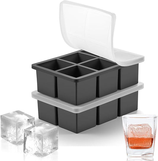 Nax Caki Large Ice Cube Molds Tray with Lid, Stackable Big Silicone Square Ice Cube Mold for Whiskey Cocktails Bourbon Soups Frozen Treats, Whiskey Gifts for Men from Daughter Wife Son Kids
