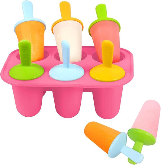 Miaowoof Silicone Popsicles Molds for Toddlers, 6-Cavity Non-BPA Premium Silicone Small Popsicle Molds, Ice Pop Mold with 6 Colorful Reusable Sticks for Kids (Pink)
