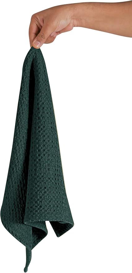 Olive Green Cotton Dish Towels, 4 Pack, Waffle Weave, 16 x 26 Inch