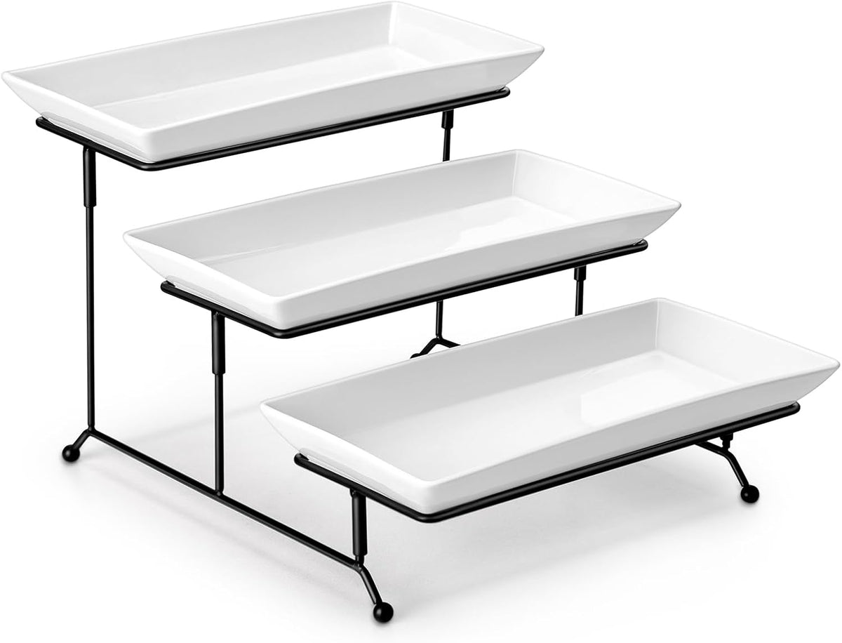 3 Tier Serving Trays, White Porcelain Serving Platters, 12 Inch