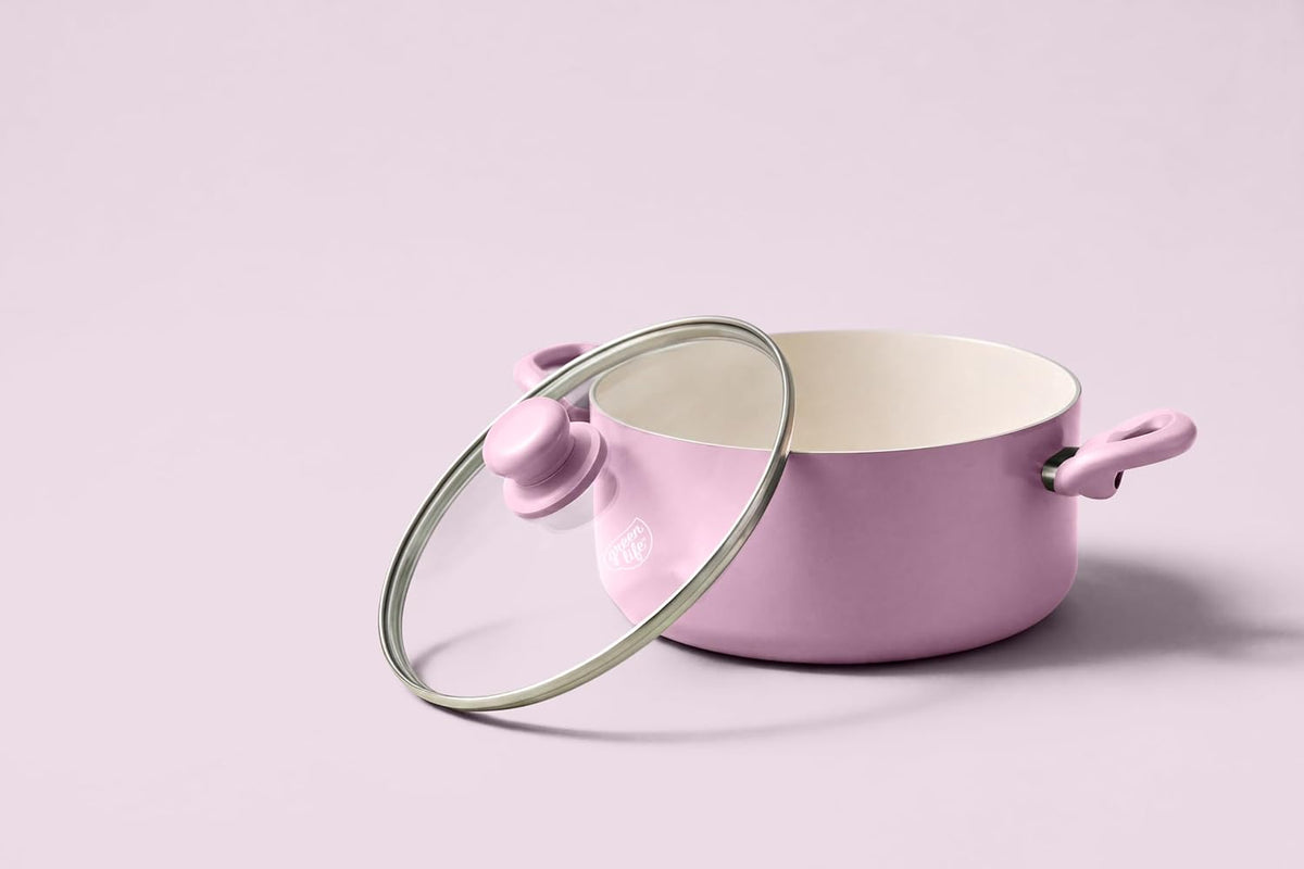 5QT Ceramic Nonstick Stockpot with Lid, Blush Pink – set view