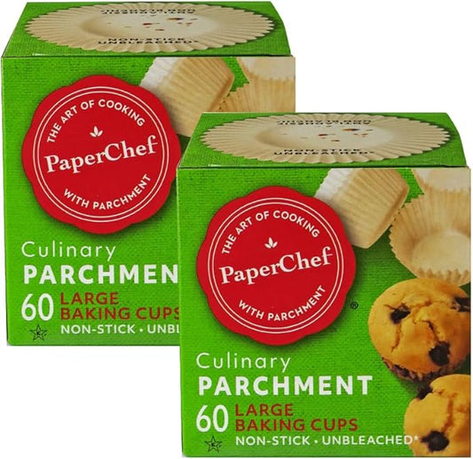 PaperChef – Large Parchment Baking Cups – Easy Release, Non-Stick, Unbleached & Compostable – Perfect for Muffins & Cupcakes – 60 Count - 2 Pack