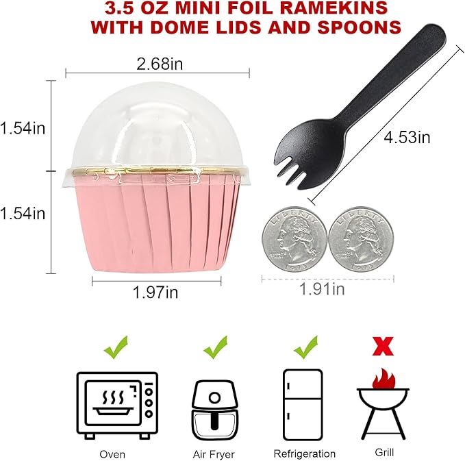 Baking Cups, 100 Pink Mini Foil Liners with Dome Lids