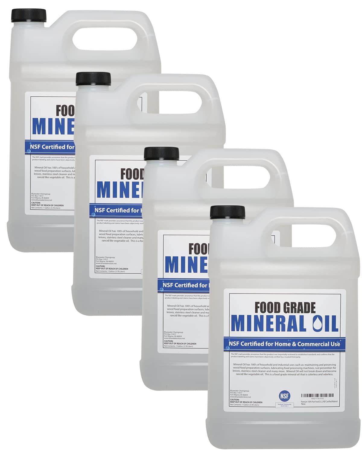 Premium 100% Pure Food Grade Mineral Oil USP, 4 Pack of Gallons, Food Safe