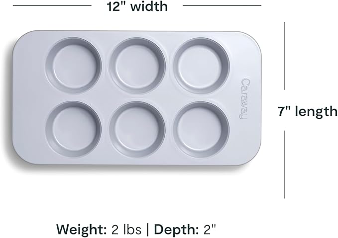 Caraway Nonstick Ceramic 6 Cup Muffin Pan – Non-Toxic, PTFE & PFOA Free – Oven Safe – Aluminized Steel Core – Small Muffin Pan for Baking Cupcakes, Muffins & More - Gray