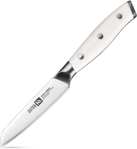 Klaus Meyer Stahl 3.5 inch Paring Knife High Carbon Exclusive German Steel Fruit Knife, Small Kitchen Knife with Ergonomic Handle (White)