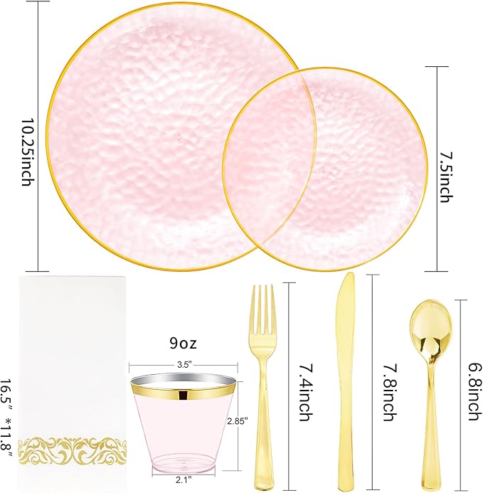Plates for Parties: Round Pink Plastic Set with Gold Rim