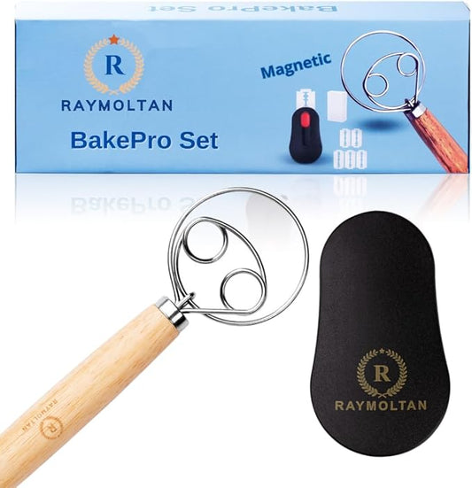 Premium Stainless Steel Danish Dough Whisk & Magnetic Bread Scoring Lame with 5 Blades – Professional Sourdough Baking Tools Kit for Mixing, Cutting & Decorating Bread