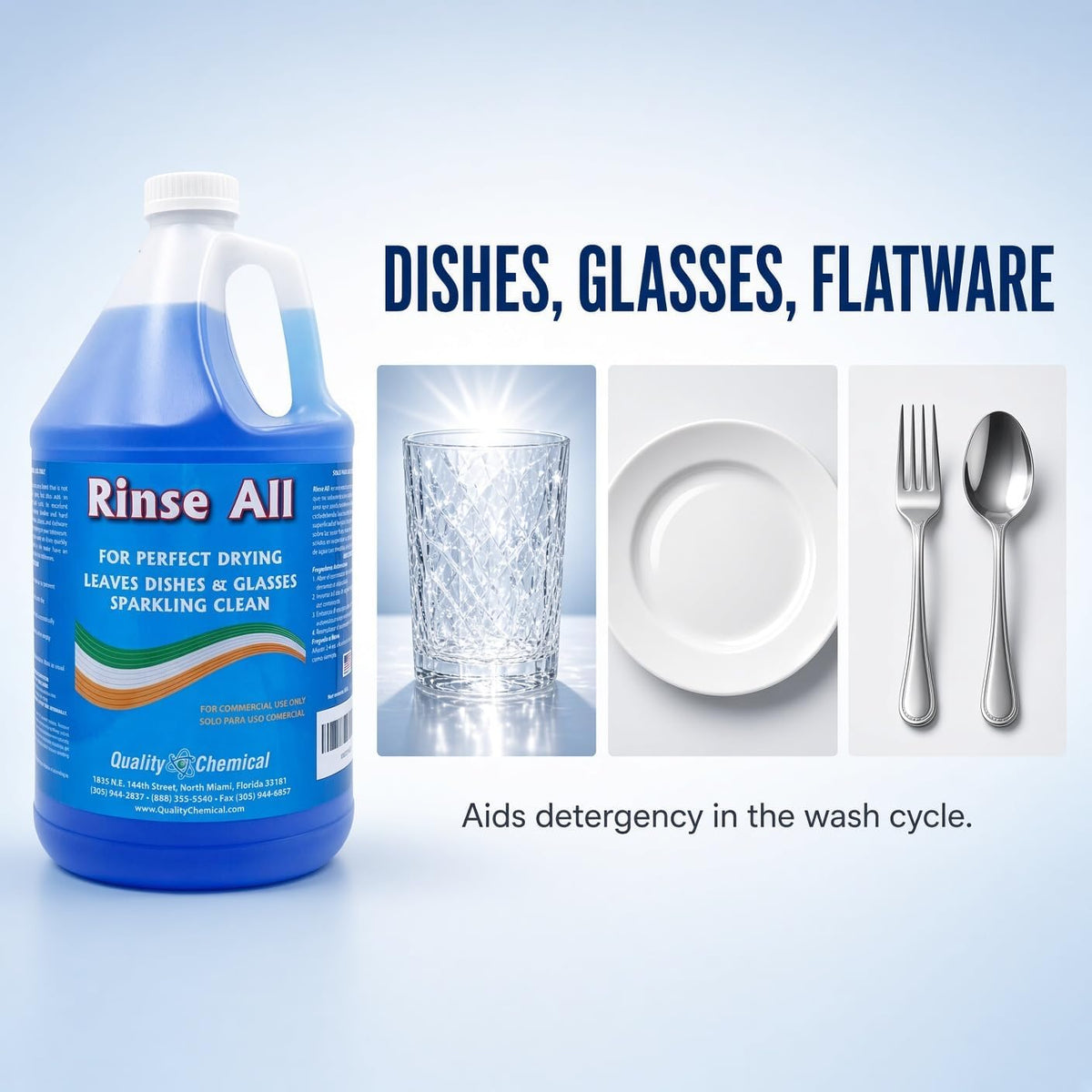 Rinse All Commercial Dish Rinse Aid - Perfect Drying, Sheeting Action, Less – features