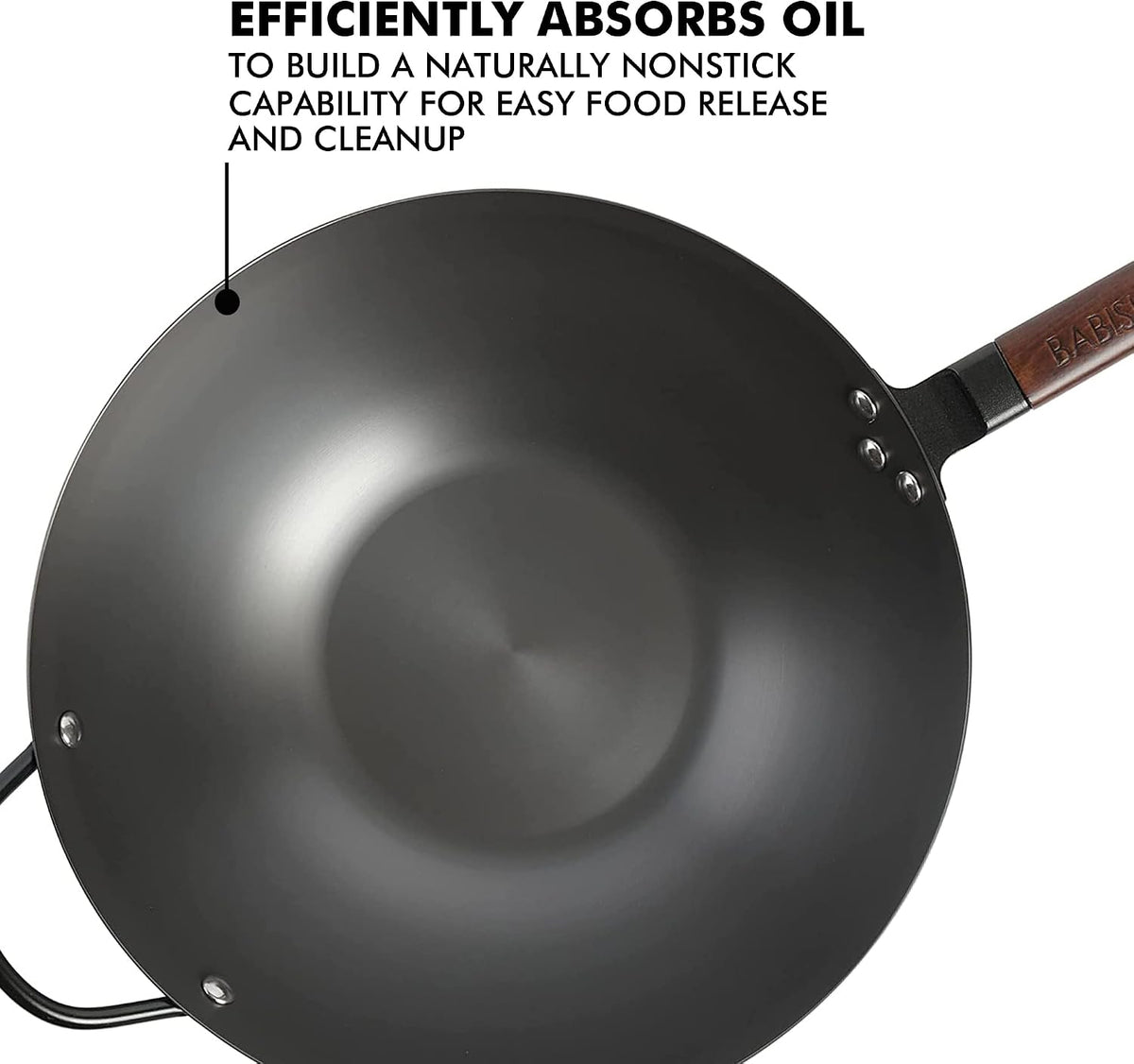 14 Inch Carbon Steel Wok Pan, Flat Bottom Stir Fry Pan, Induction – alternate view