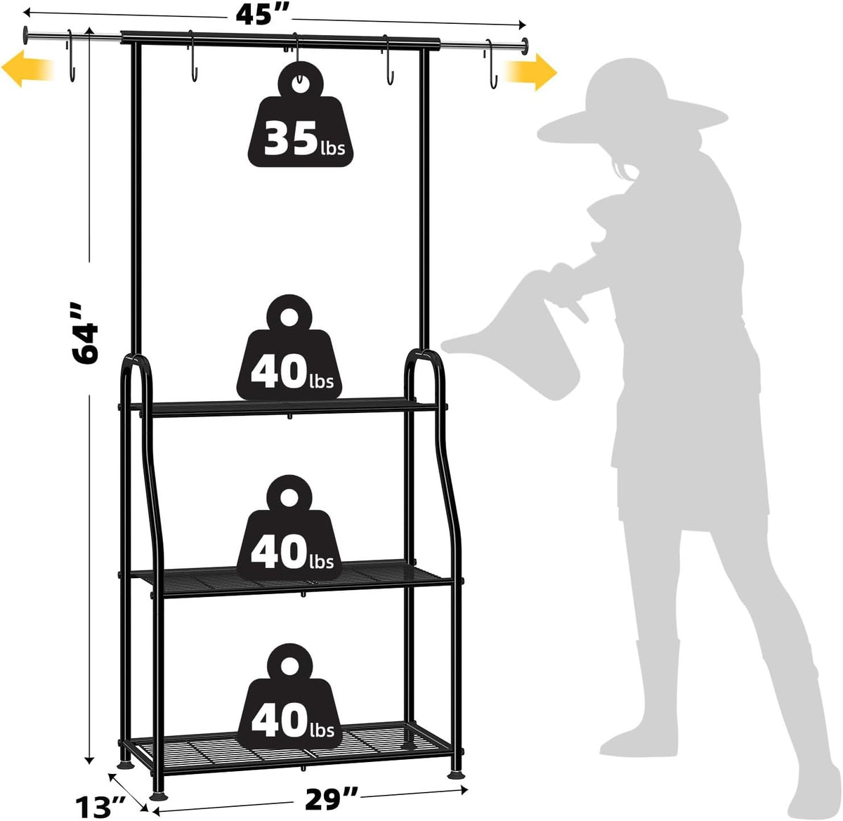 Plant Stand Indoor Outdoor, Heavy Duty Metal 3 Tiered Hanging Plant Shelf – size reference