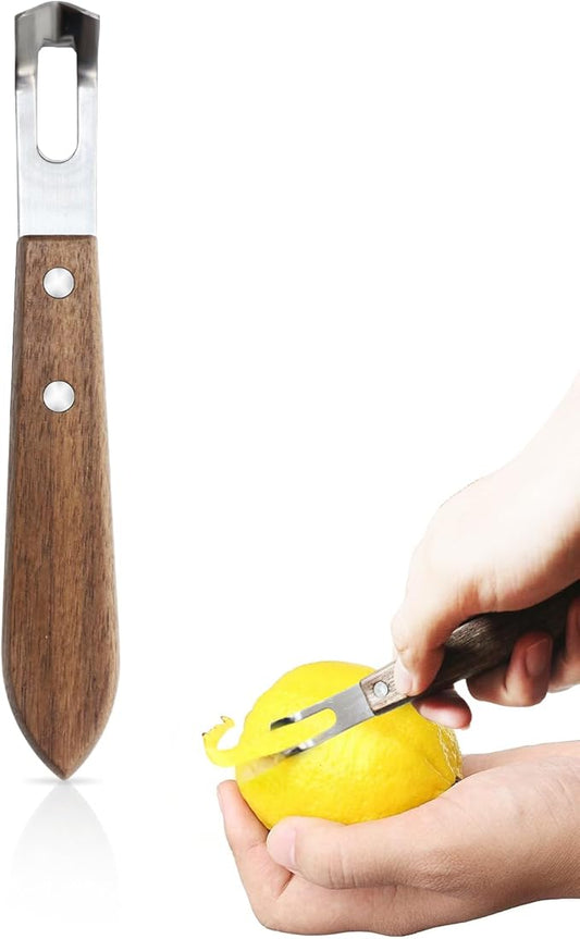 Lemon Zester and Channel Knife - Wooden Handle, Bar Accessories for Bartenders, Versatile Tool and Peeler for Cocktails