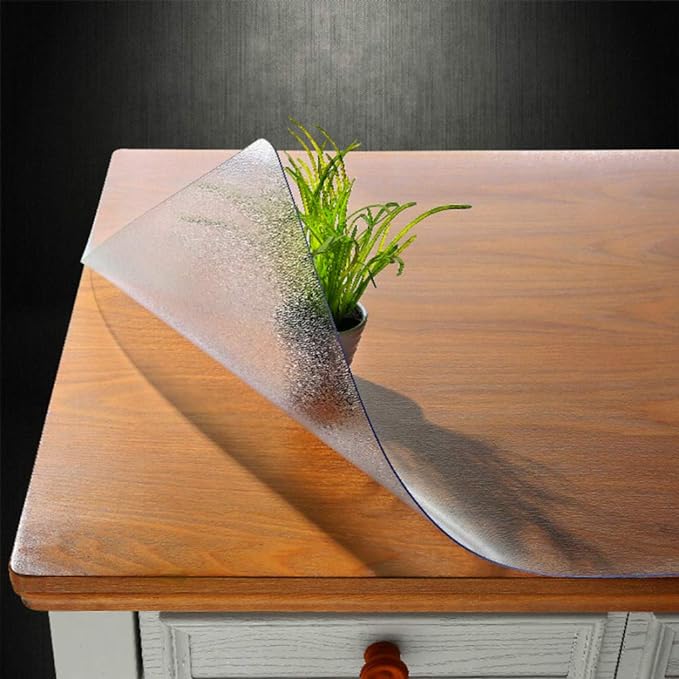 NECAUX Custom 52 x 87 Inch Frosted Table Cover Protector, 1.5mm Thick Wood Grain Transparent Table Pad Non-Slip Tablecloth Plastic Protective Pad for Dining Living Room Table Conference Table