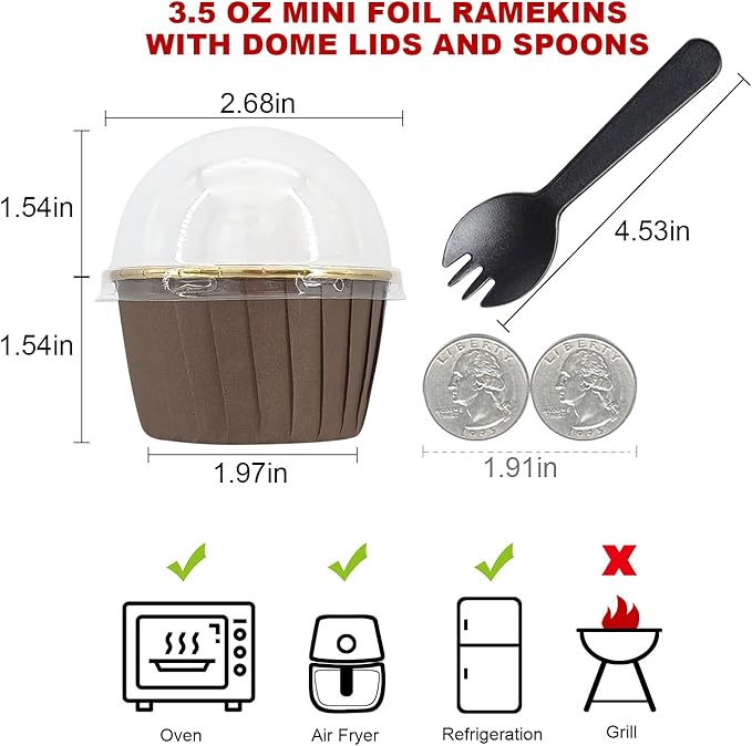 Baking Cups 100 Pack with Dome Lids, Foil Paper, Brown
