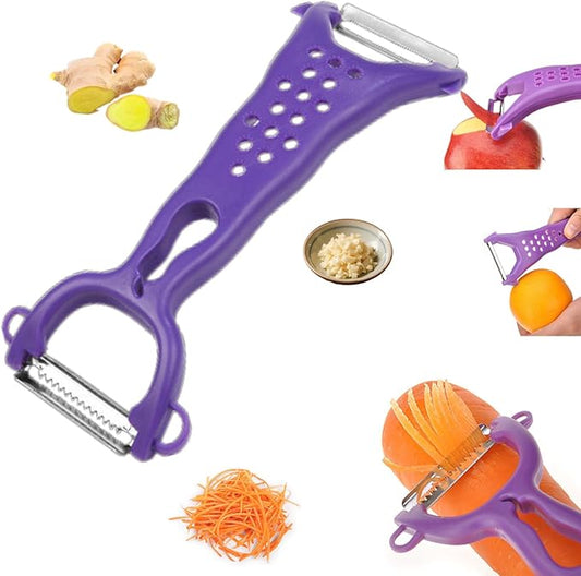 Multi Fruit Vegetable Peeler & Grater, Double Serrated Stainless Steel Blade（Peeler and Grater Function), Sharp Blade for Cucumbers,Carrot, Apples, Potato Eye Remover. Grinding of Garlic and Ginger