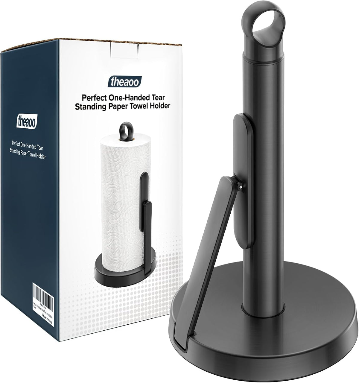 Heavy-Duty Paper Towel Holder with Tension Arm, Countertop(1, Black)