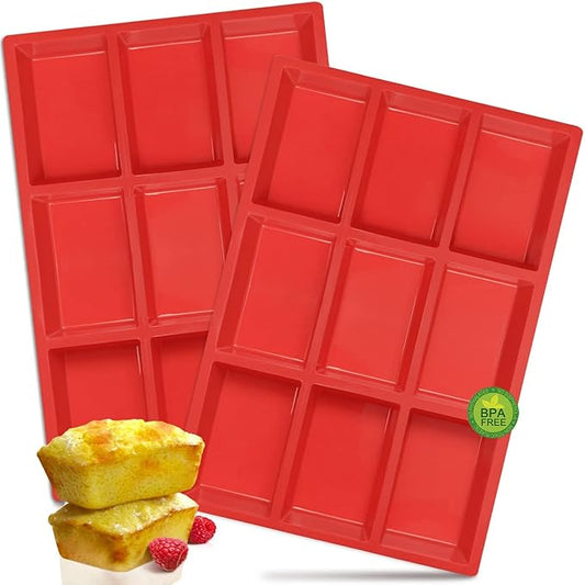 Walfos Silicone Mini Loaf Pans, Non-Stick Mini Bread Pans, 9 Cavities Silicone Bread Baking Mold, Perfect for Mini Loaf, Cake, Bread and Meatloaf, Food Grade & BPA Free, Set of 2