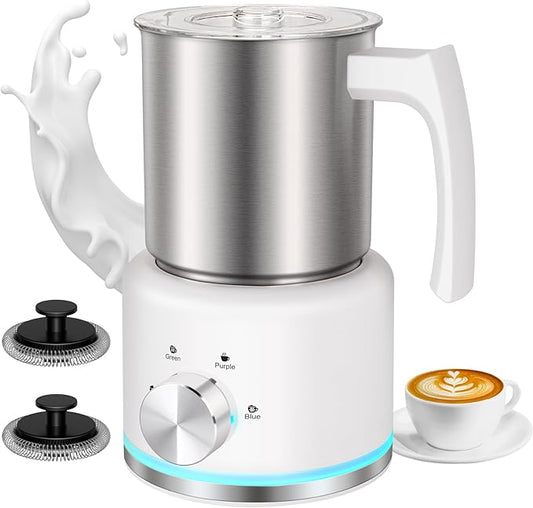 Milk Frother, 16.9 OZ Milk Frother and Steamer, 4 in 1 Electric Milk Frother Dishwasher Safe, Durable Silent Working Frother for Coffee, Hot and Cold Foam Maker, White