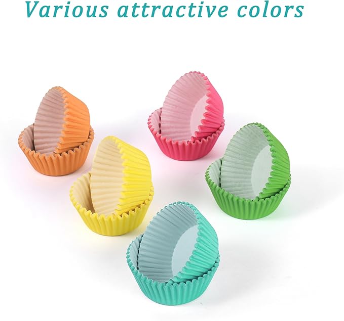 Baking Cups, 1000 Pieces, 1.4-Inch Mini Cupcake Liners, Rainbow Paper