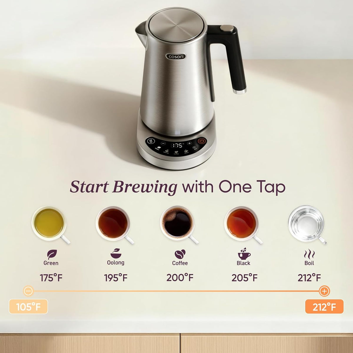 Stainless Steel Electric Kettle with Temperature Control, 1.7L – detail