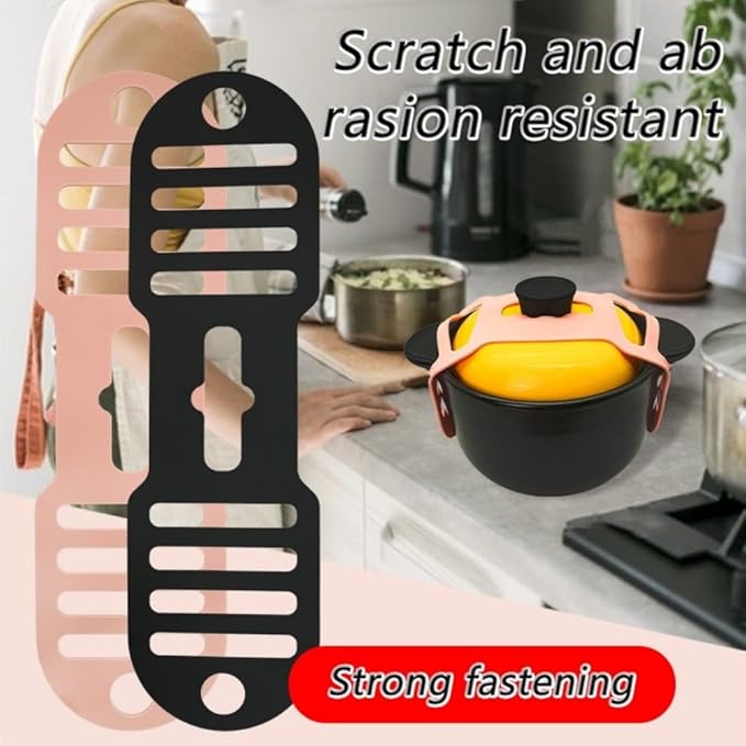 Silicone Lid Lock Strap for Crockpot Slow Cooker (6/7/8 Quart) - Universal Crockpot Lid Holder & Rubber Strap Alternative | Heat-Resistant, No-Spill Design Transport Accessories (Pink+Black)