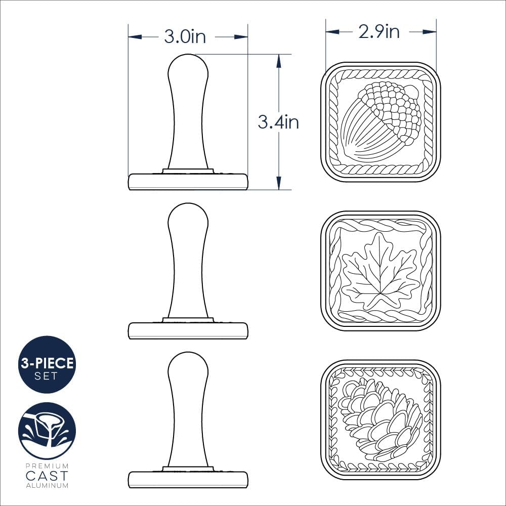 Springerle Cookie Stamps (Set of 3), Sturdy Cast Aluminium Cookie Stamp Set – size reference