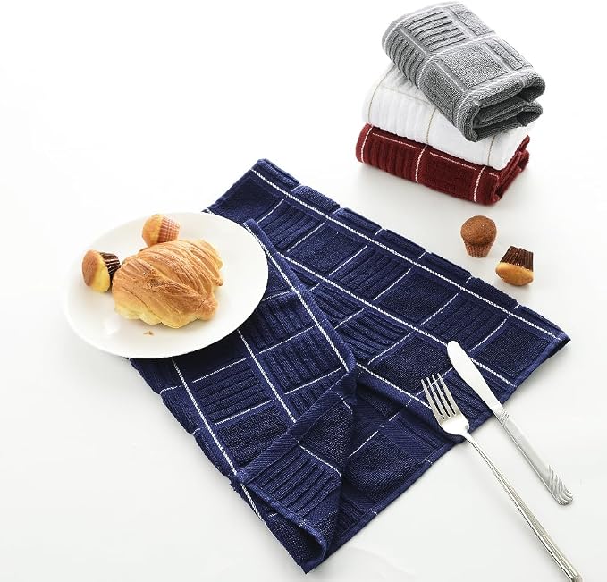 Dish Towels Set of 3, 100% Cotton, 16x26 Inch, Red, with Hanging Loop