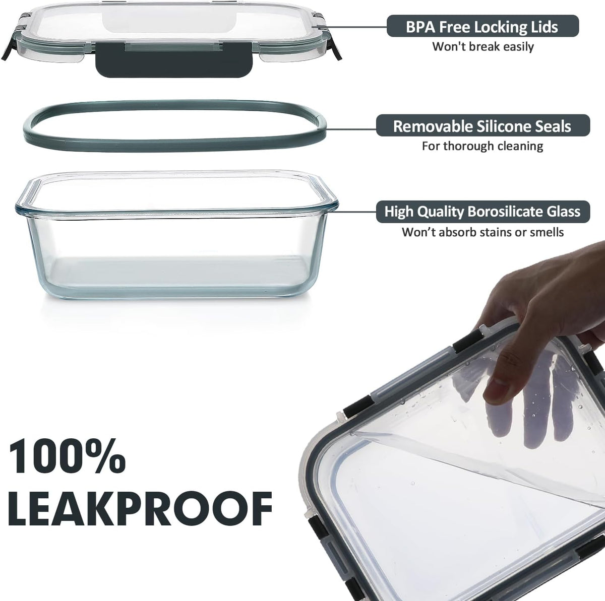 30 Pieces Glass Food Storage Containers Set with Lids, Grey – alternate view