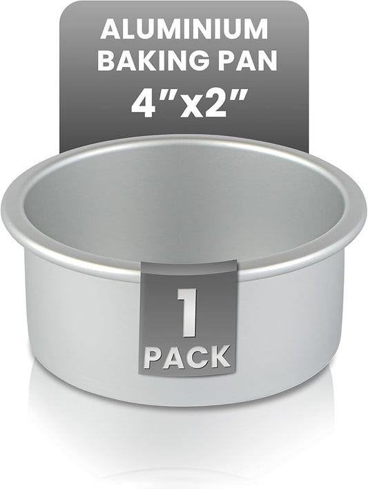 Restaurantware-Met Lux 4 x 2 Inch Straight-Sided Baking Tin, 1 Round Cake Pan - Oven-Ready, Freezable, Anodized Aluminum Round Baking Pan, Greaseproof, For Layer Birthday Cake