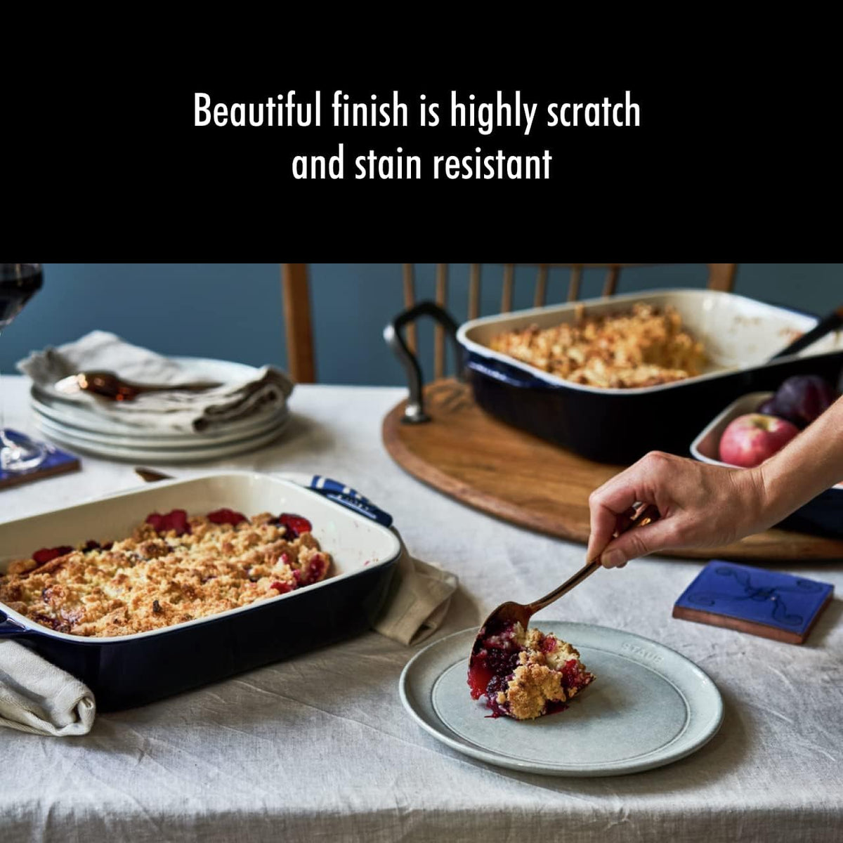2-Pc Rectangular Ceramic Baking Dish Set, Oven Safe Up To 570°F, Blue – set view